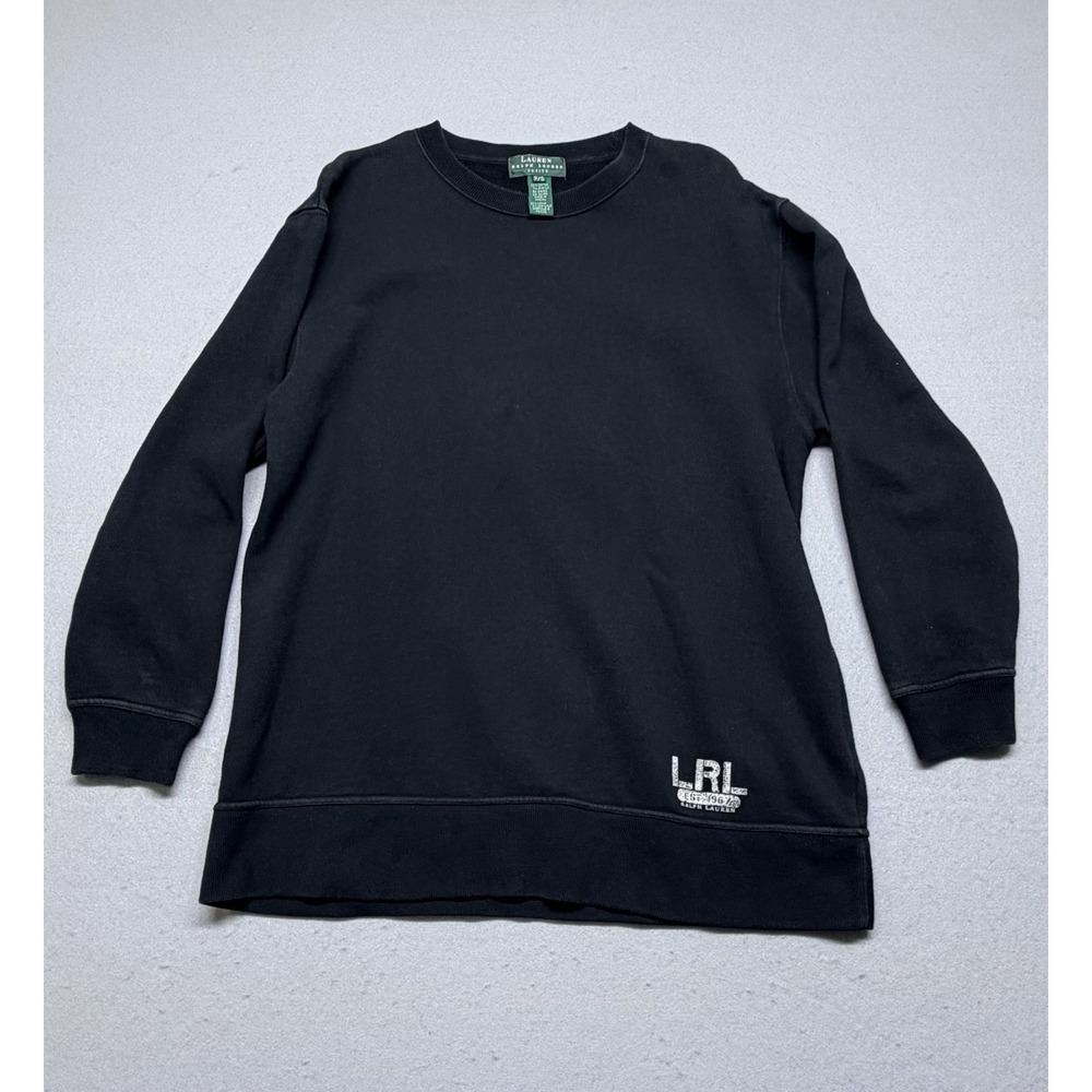 Lauren Ralph Lauren Black Crewneck Sweatshirt Women's LRL Logo Petite Small
